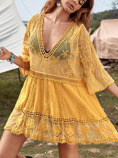 Flowy Lace Beach Cover-Up Dress for Vacation