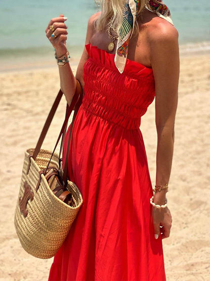 Off-Shoulder Smocked Bust Maxi Dress for Vacation
