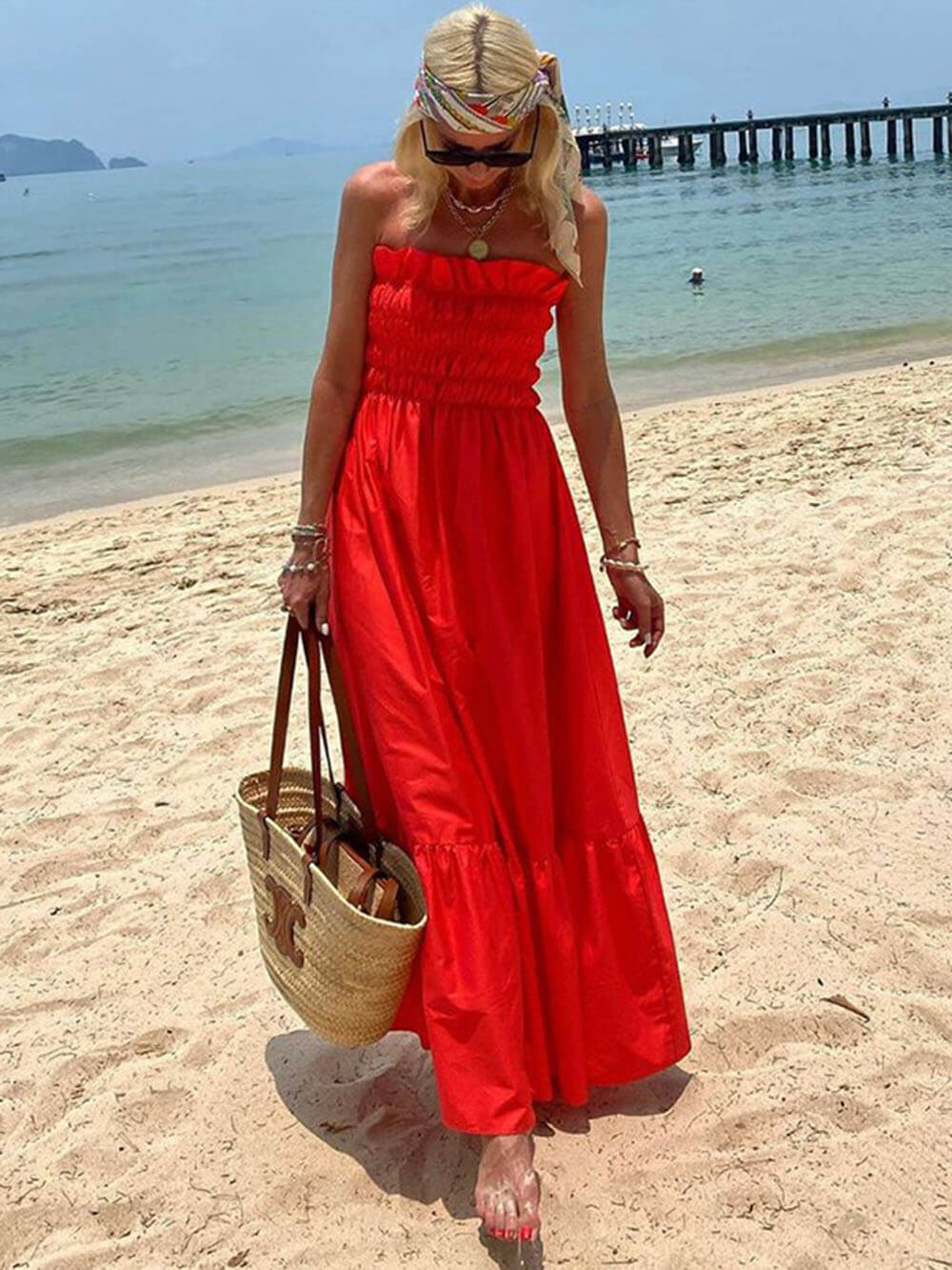 Off-Shoulder Smocked Bust Maxi Dress for Vacation