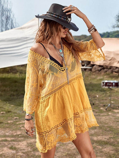 Flowy Lace Beach Cover-Up Dress for Vacation