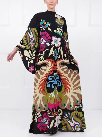 Maxi Dress with Peacock Print