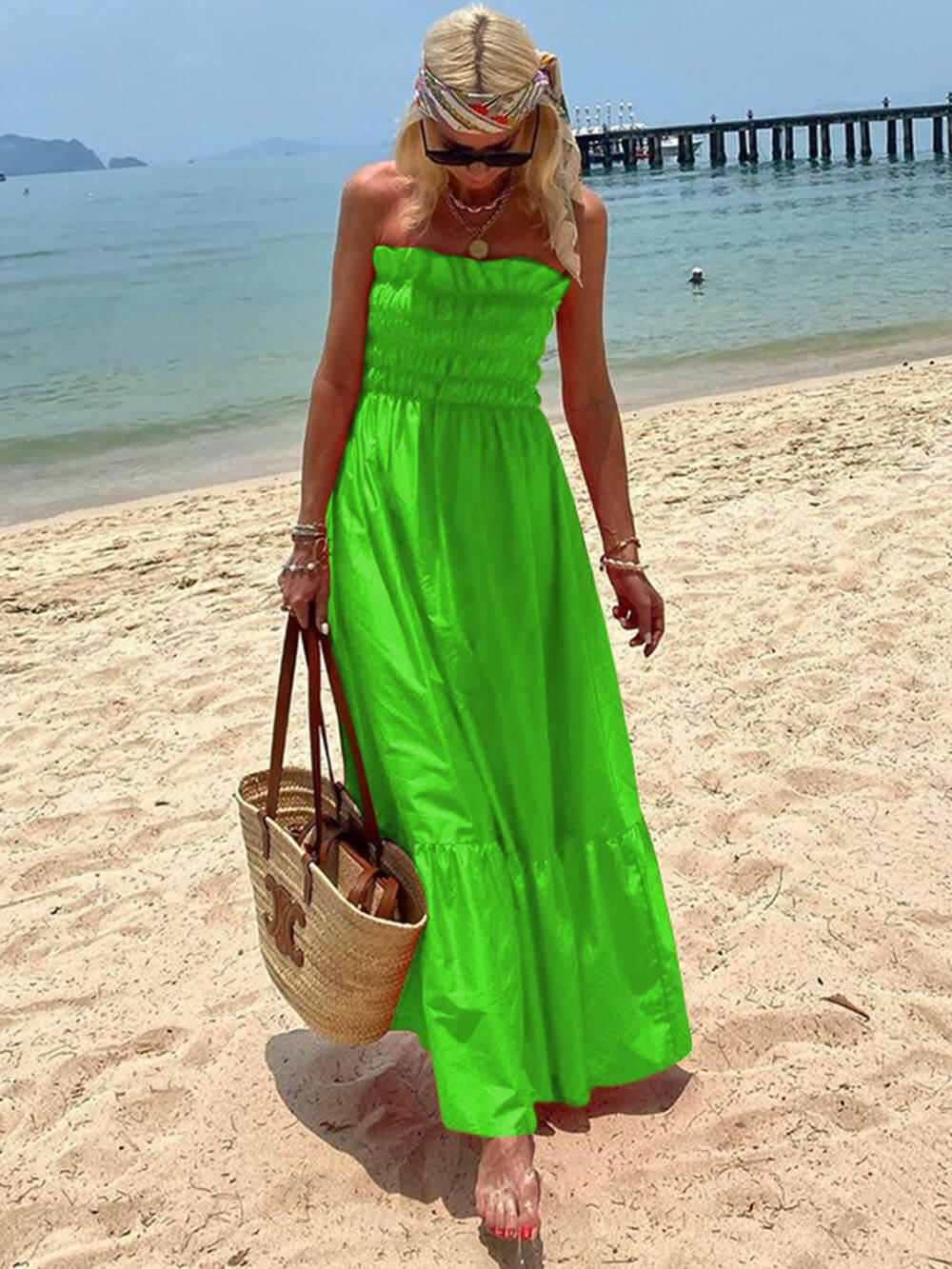Off-Shoulder Smocked Bust Maxi Dress for Vacation