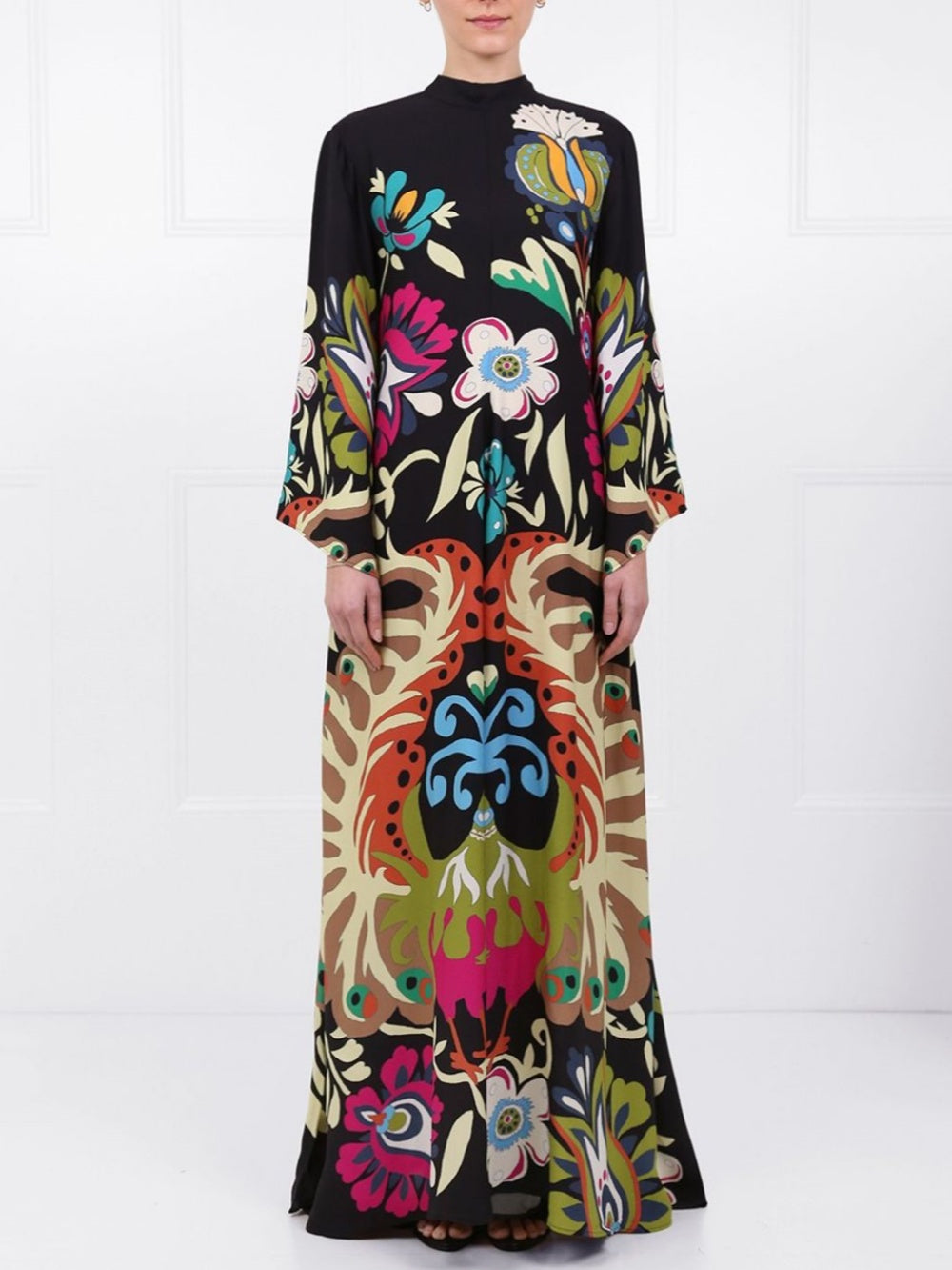 Maxi Dress with Peacock Print