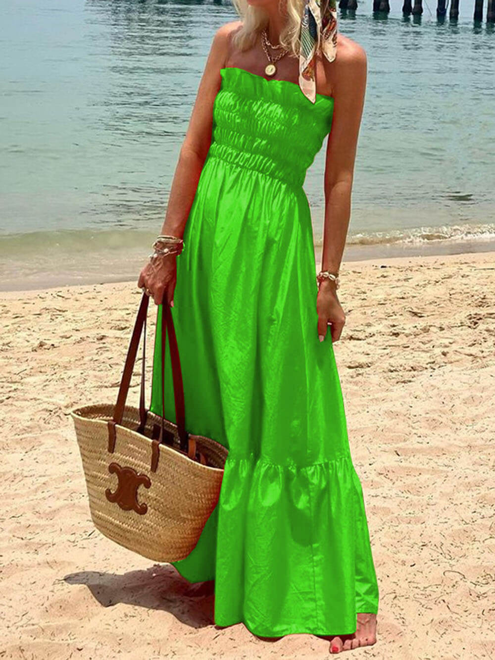Off-Shoulder Smocked Bust Maxi Dress for Vacation