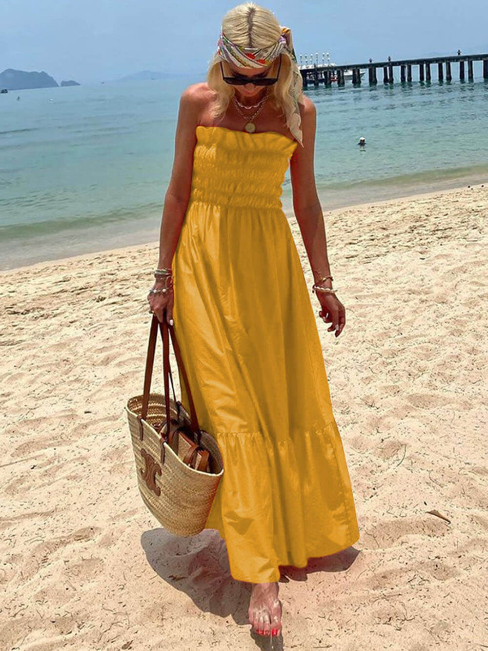 Off-Shoulder Smocked Bust Maxi Dress for Vacation