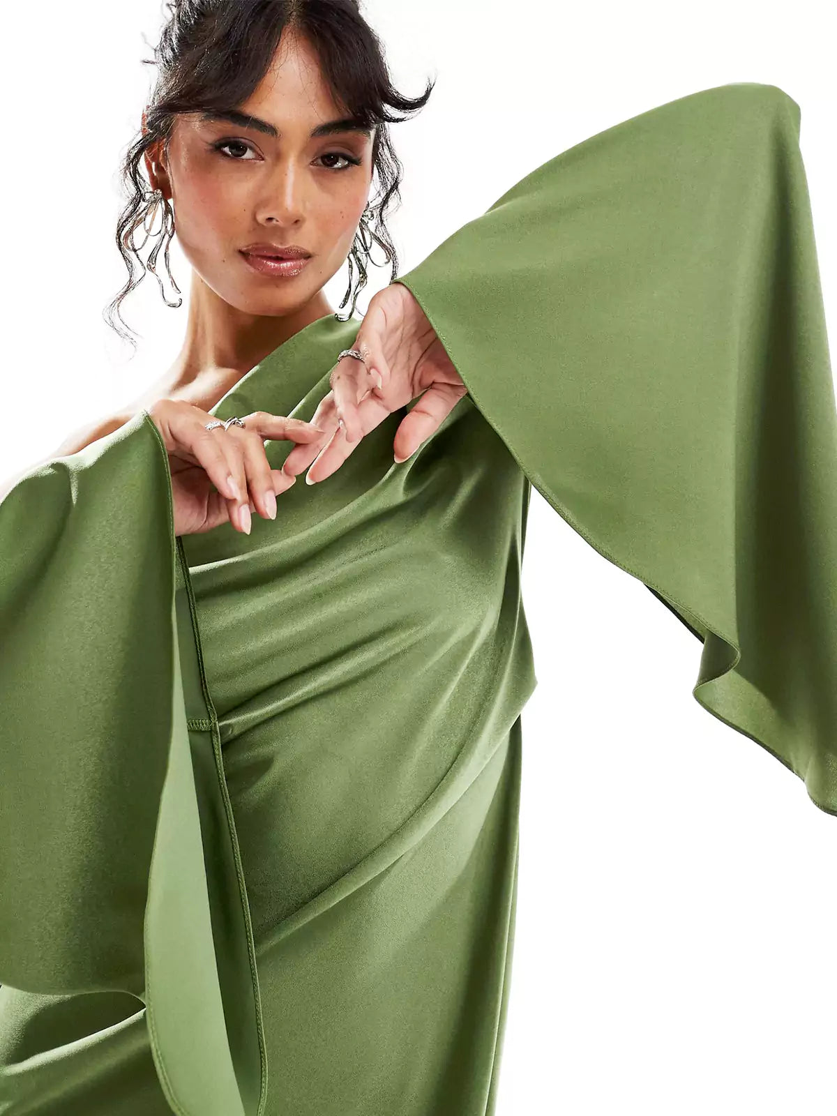 Emerald Asymmetrical Satin Maxi Dress