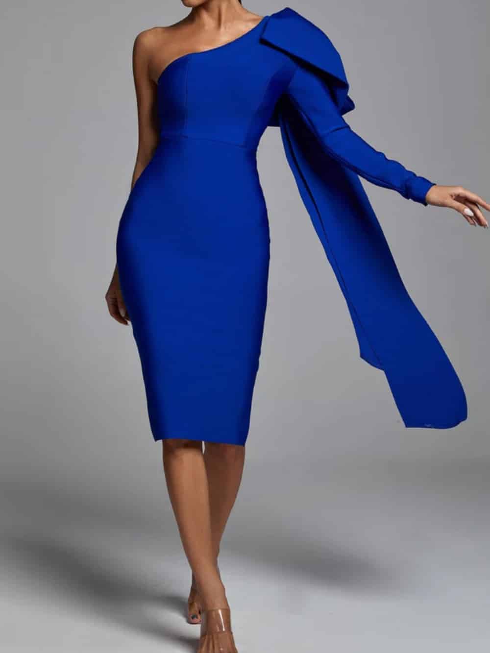 One-Shoulder Bandage Dress in Abbey Blue