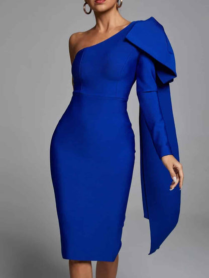 One-Shoulder Bandage Dress in Abbey Blue