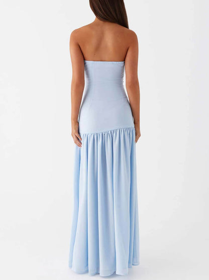 Elegant Strapless Maxi Dress with Backless Pleats