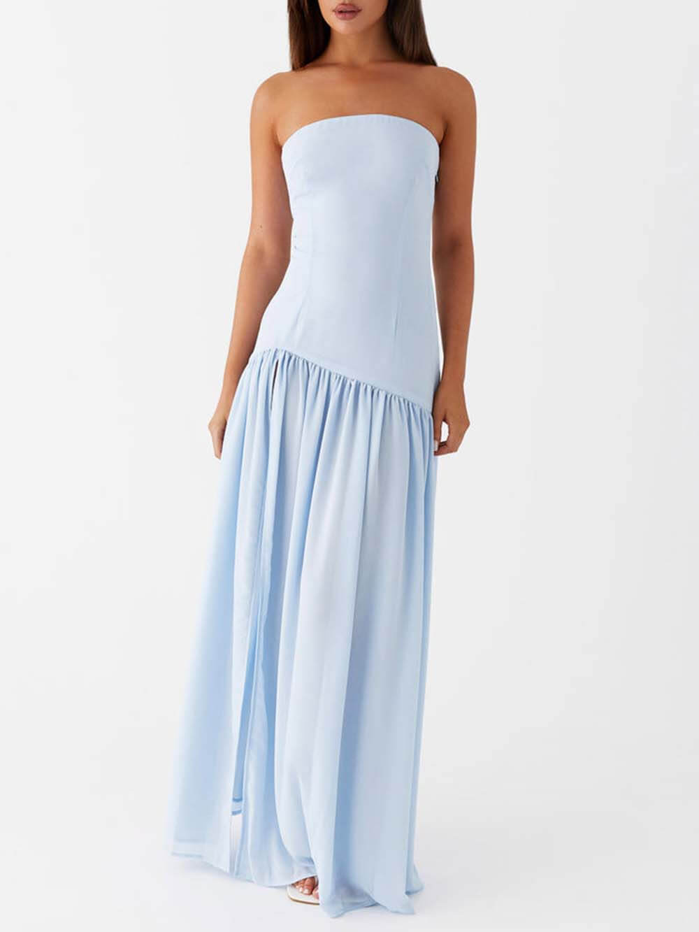 Elegant Strapless Maxi Dress with Backless Pleats