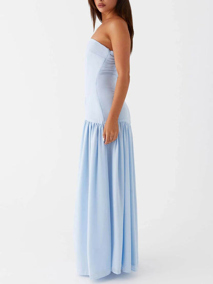 Elegant Strapless Maxi Dress with Backless Pleats