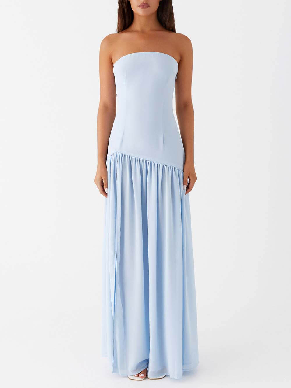 Elegant Strapless Maxi Dress with Backless Pleats