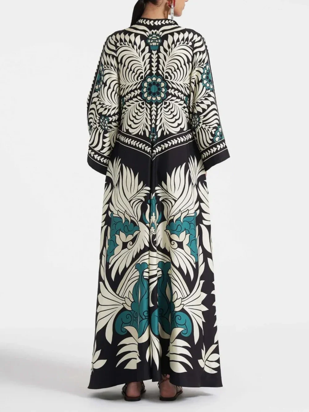 Chic Floral Print Maxi Dress with Flowing Waterfall Sleeves