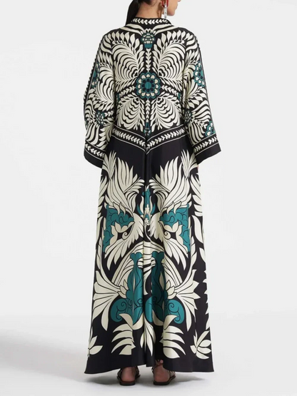 Chic Floral Print Maxi Dress with Flowing Waterfall Sleeves