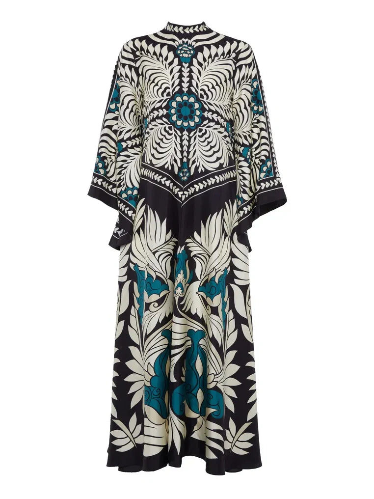 Chic Floral Print Maxi Dress with Flowing Waterfall Sleeves