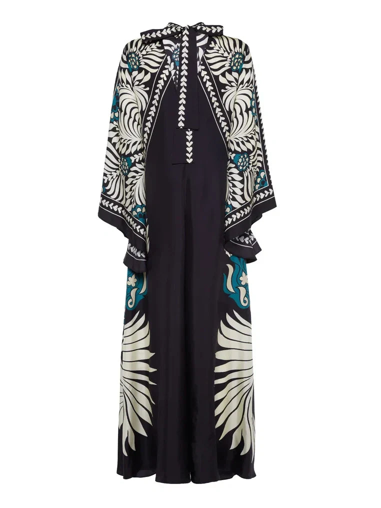 Chic Floral Print Maxi Dress with Flowing Waterfall Sleeves
