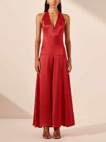 Chic Deep V Neck Halter Maxi Gown