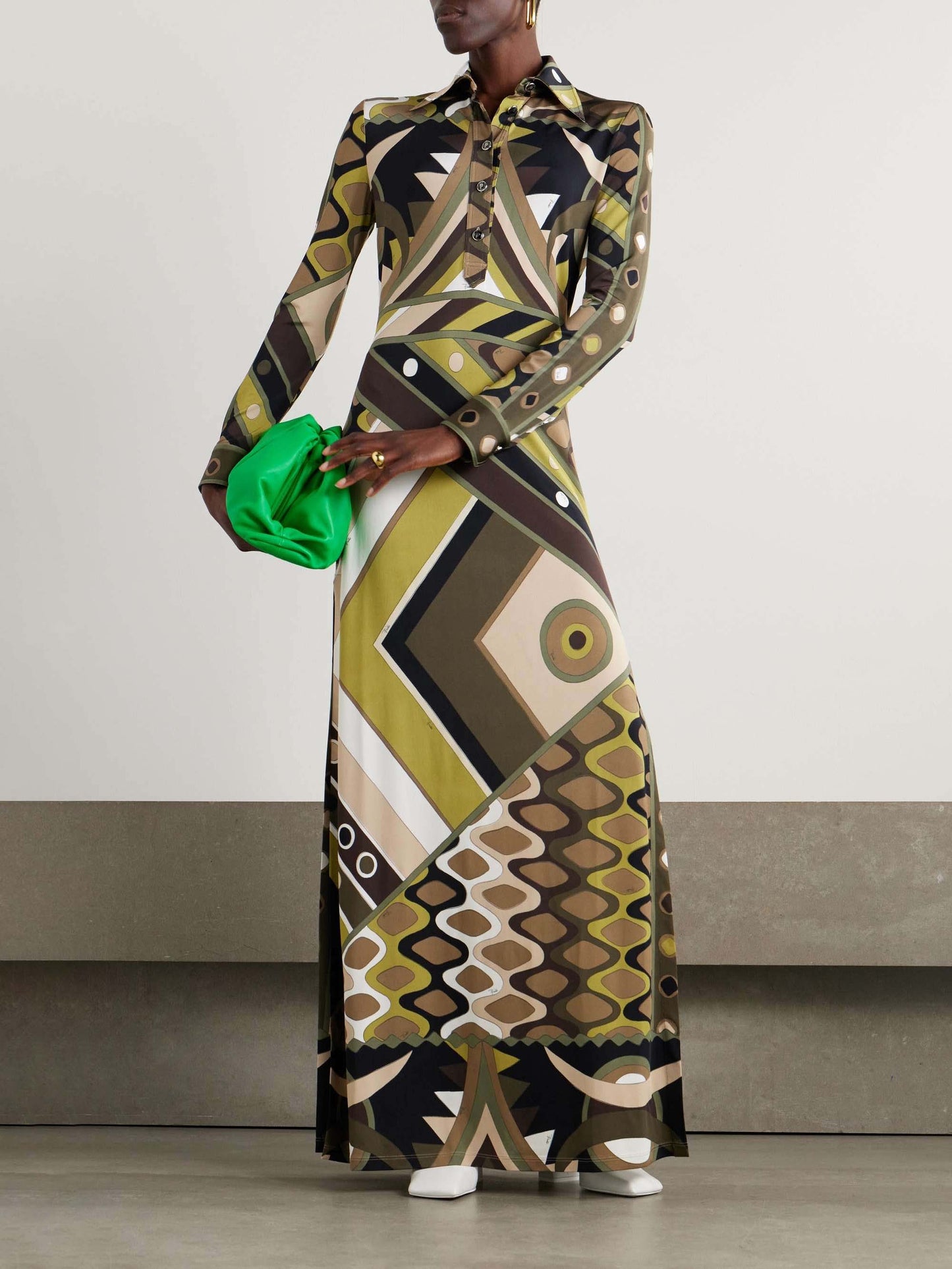 Vintage-Inspired Abstract Print Long Sleeve Maxi Dress