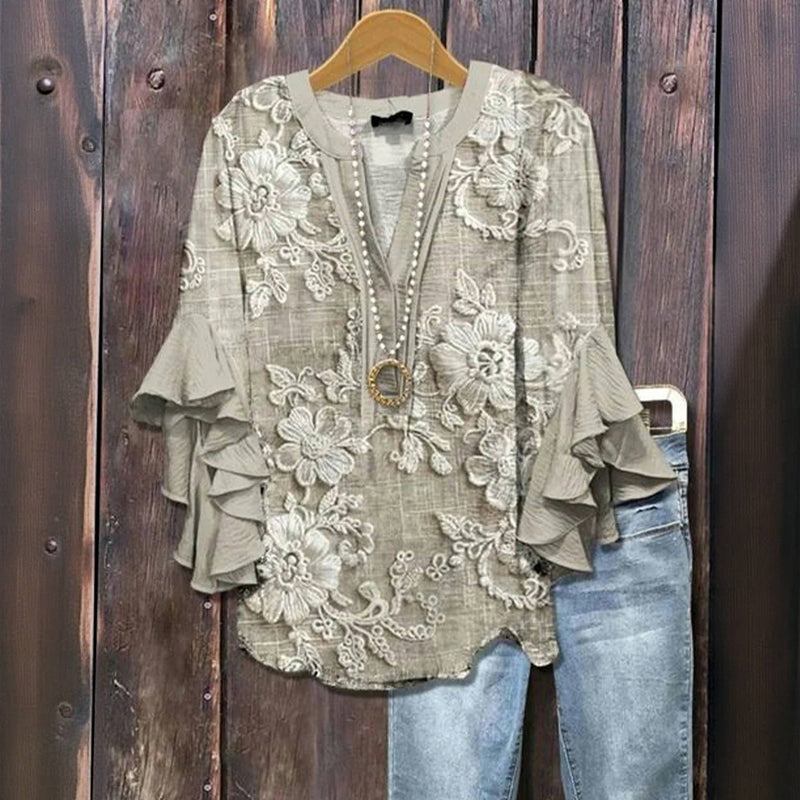 Casual Leaf Print Blouse