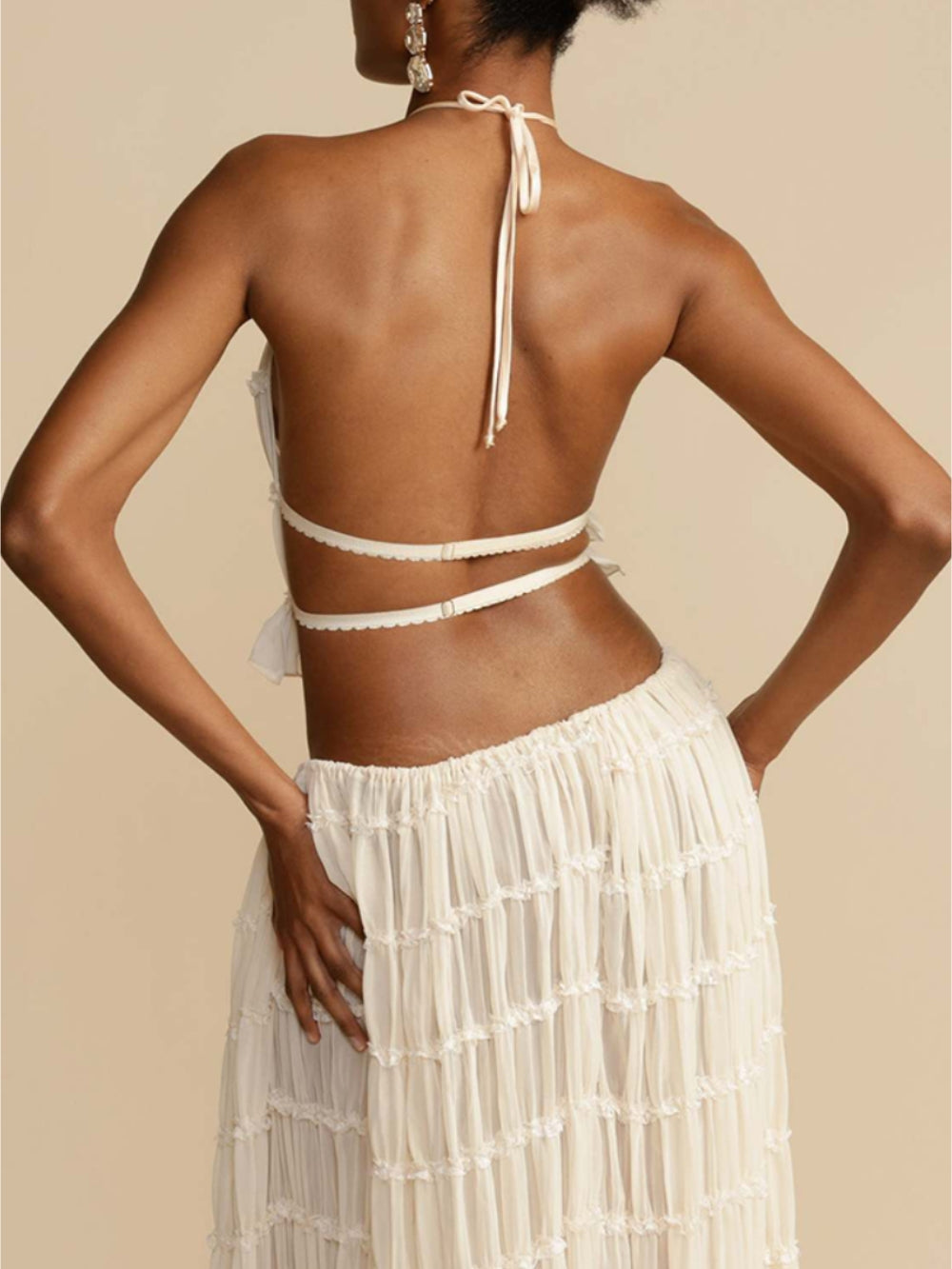 Tiered Maxi Skirt with Pleated Drawstring Charm at the Waist