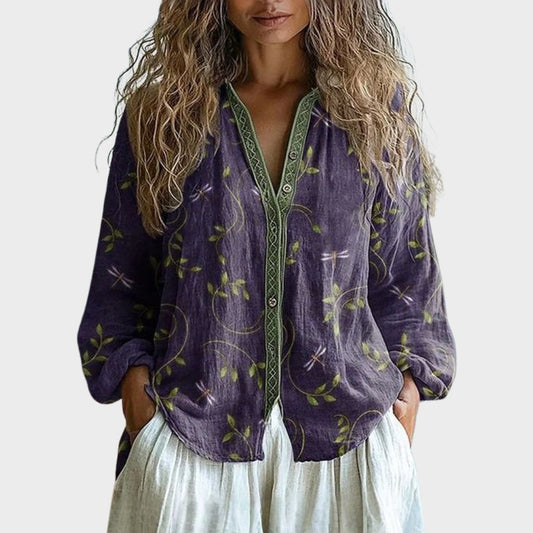 Coralie Vintage Leaf Print Blouse