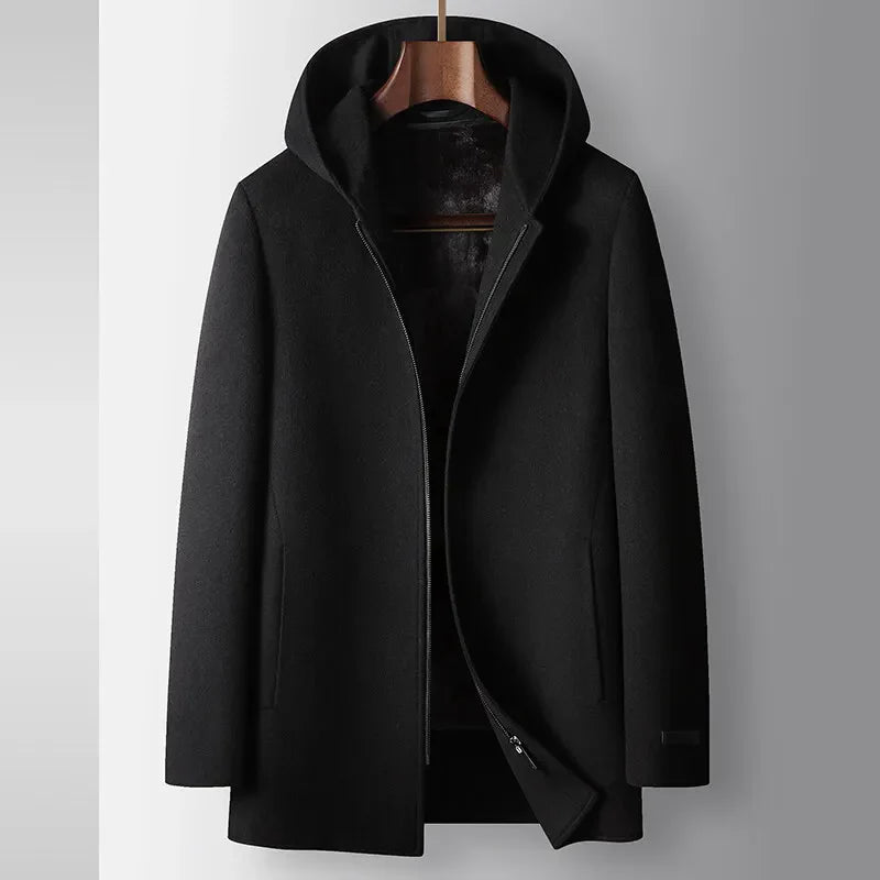 Pure Wool Hooded Coat