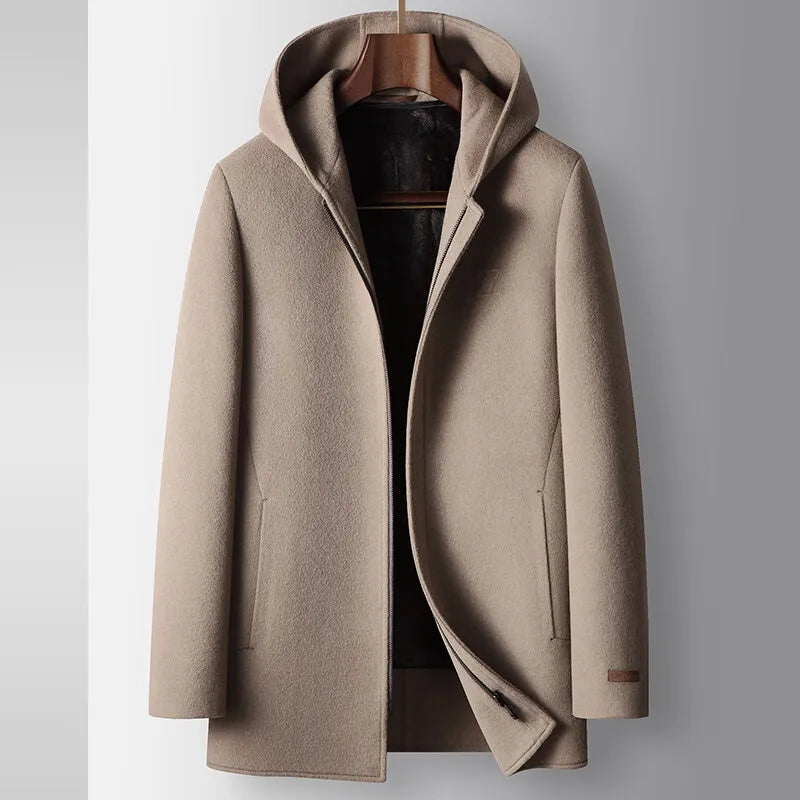 Pure Wool Hooded Coat