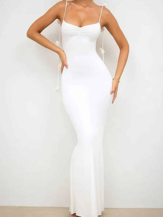 Elegant Backless Fitted Maxi Dresses with Decorative Details