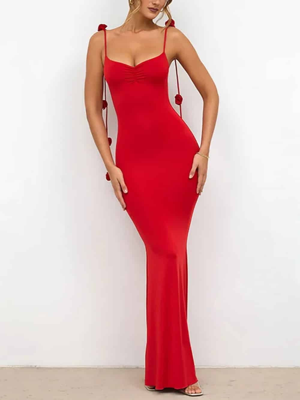 Elegant Backless Fitted Maxi Dresses with Decorative Details