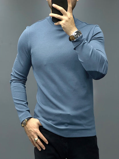 Modal Blend Elbow Patch Long Sleeve Tee:Slim Fit