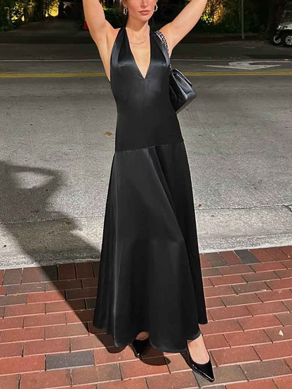 Chic Deep V Neck Halter Maxi Gown