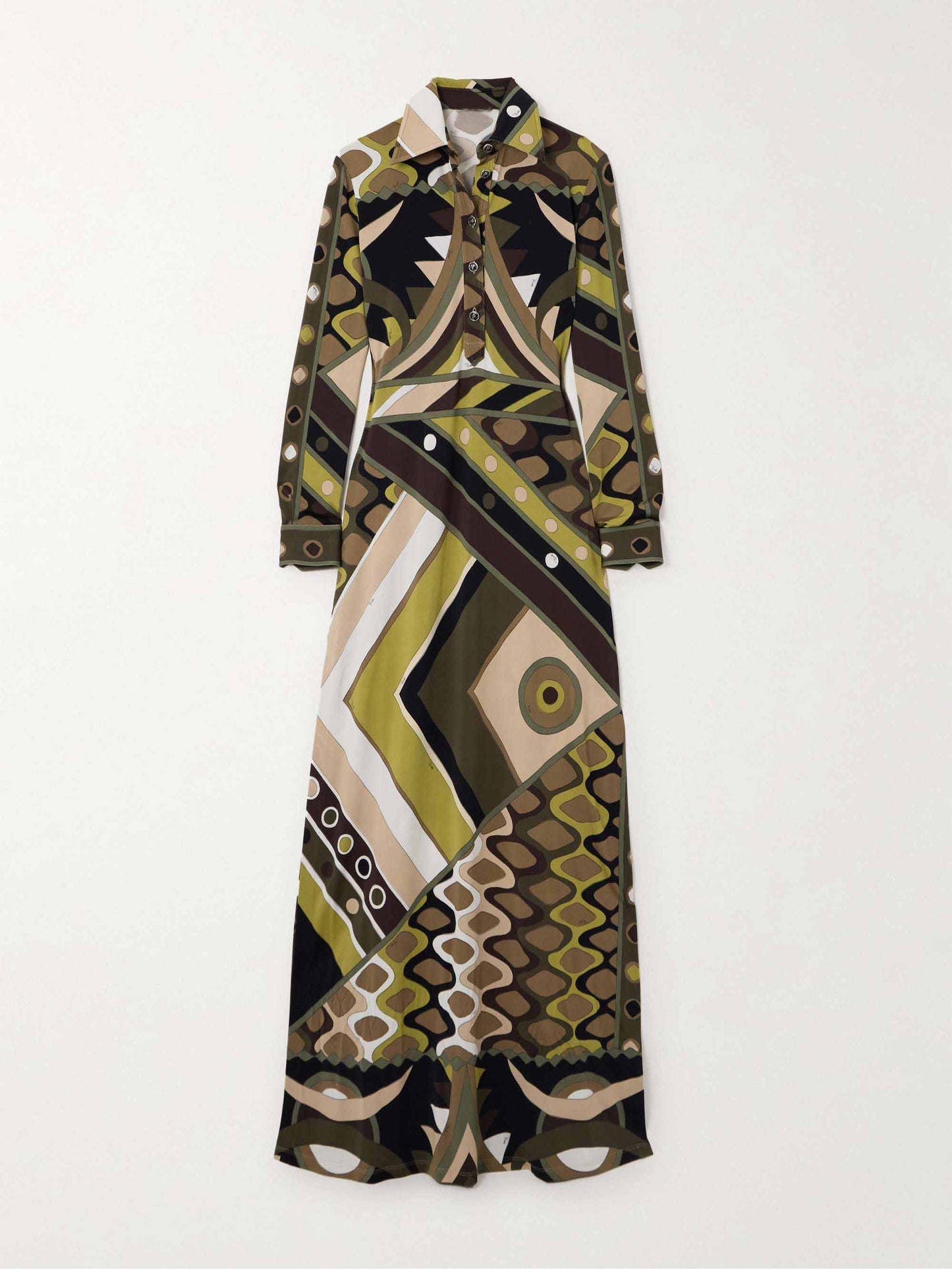 Vintage-Inspired Abstract Print Long Sleeve Maxi Dress