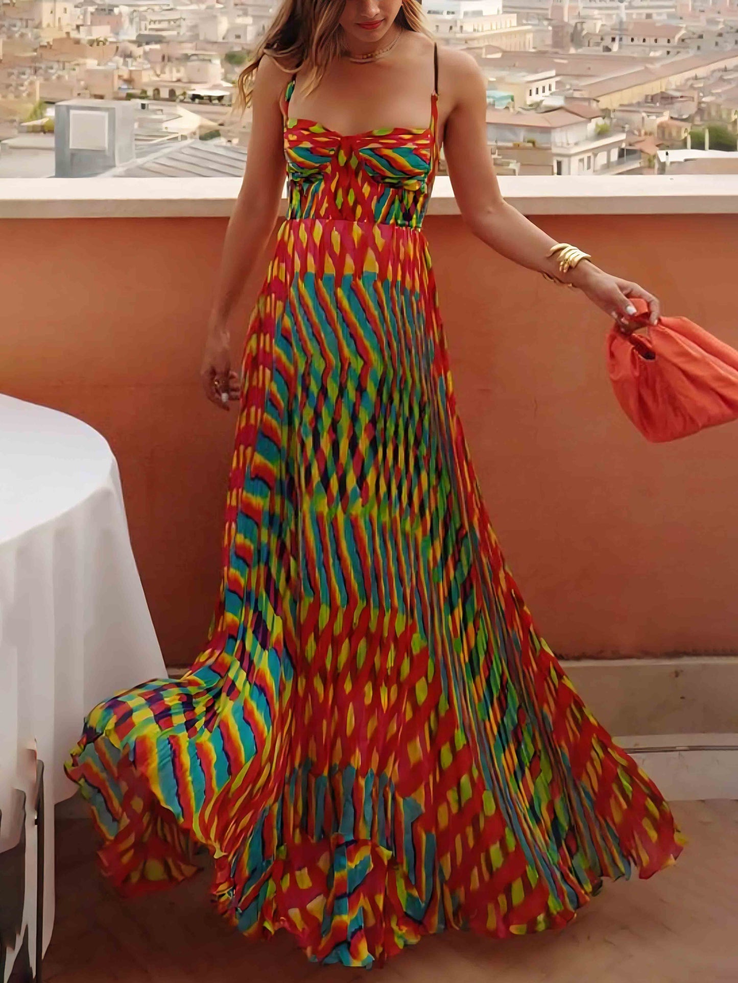 Chic Custom Hand-Painted A-Line Maxi Dress