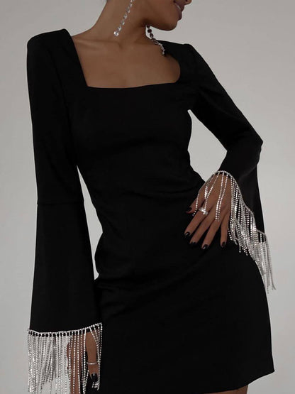 Backless Mini Dress with Imitation Diamond Chain for Party Time