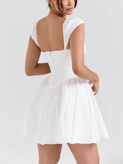 Elegant V-Neck Pleated Waist Mini Dress