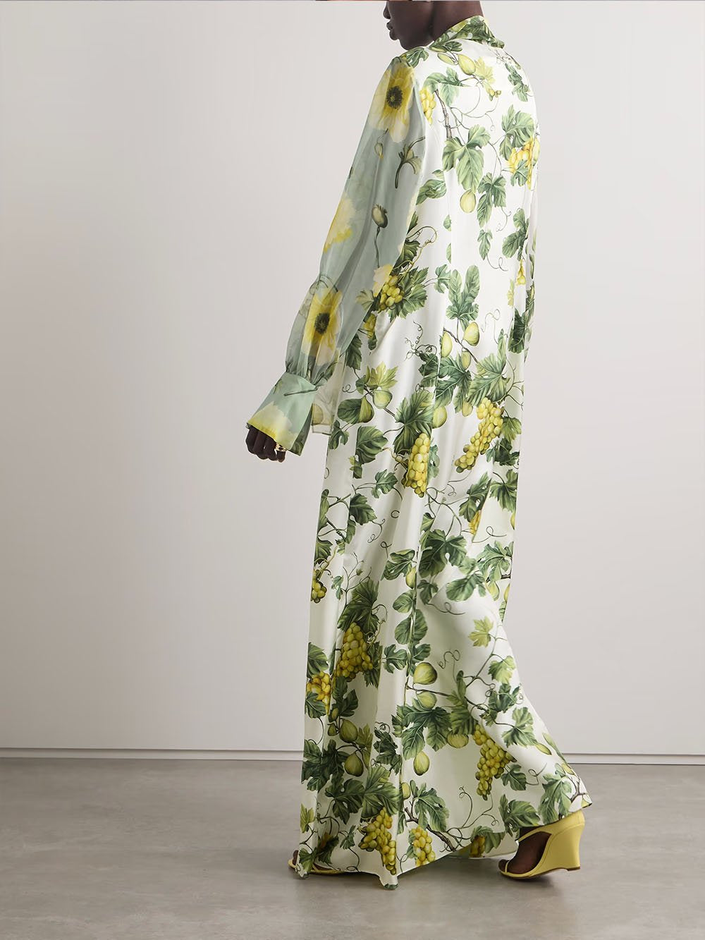Elegant Floral and Fruit Print Maxi Dress