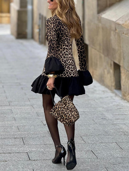 Flirty Ruffled Mini Dress in Leopard Print