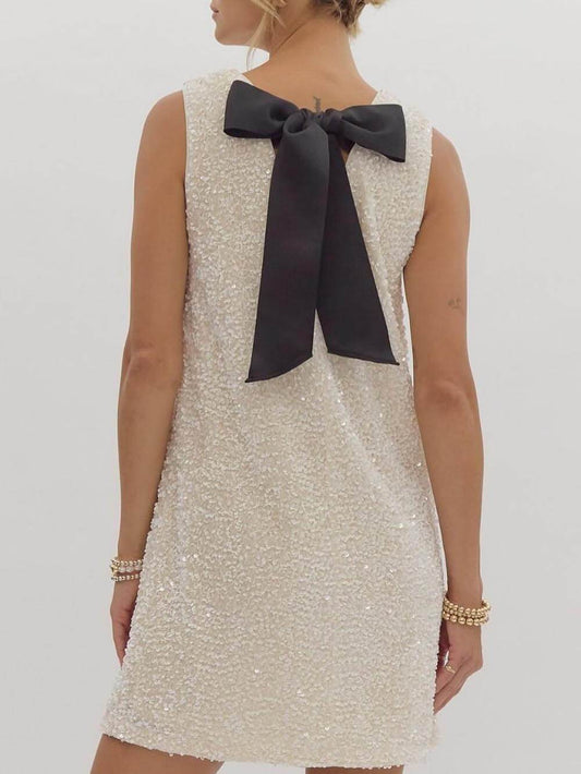 Sequined Mini Dress with Tie-Back Bow Detail for Parties