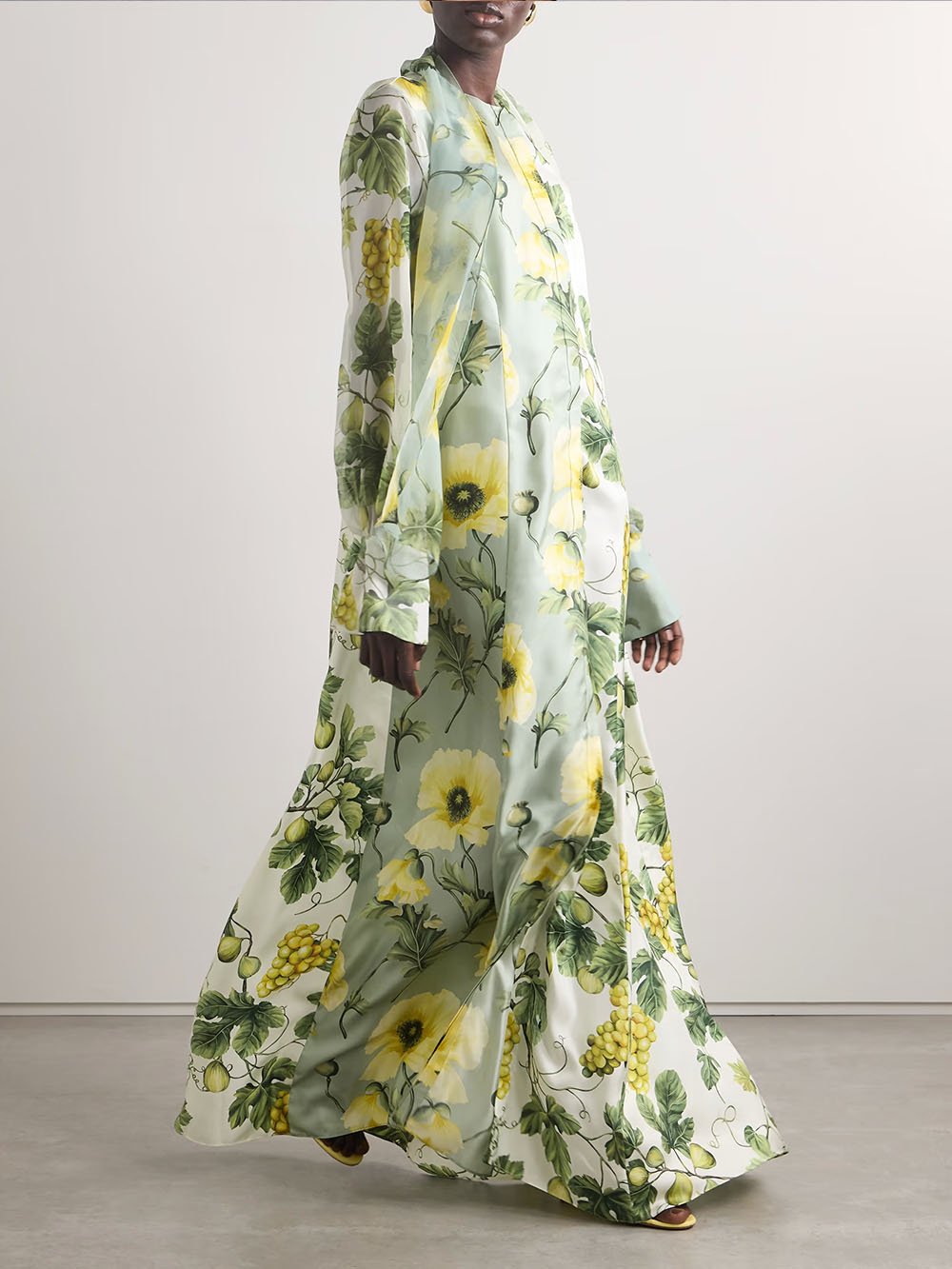 Elegant Floral and Fruit Print Maxi Dress