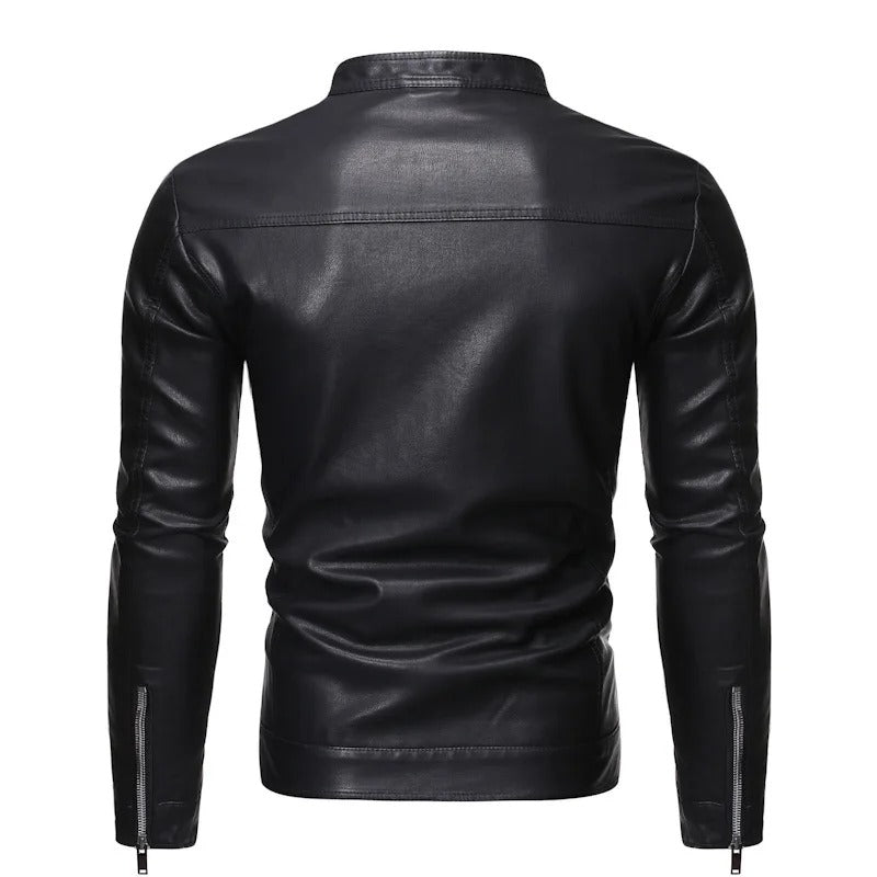 Standing Collar Leather Jacket