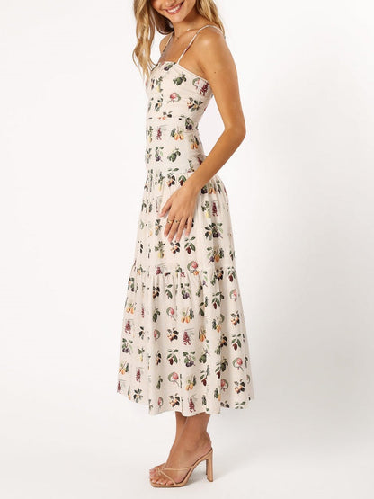 Floral Print Midi Dress with Fruit Accents