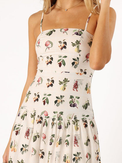 Floral Print Midi Dress with Fruit Accents